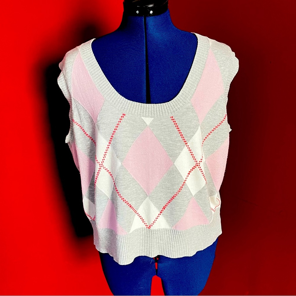 Torrid Cropped Gray Argyle Sweater Vest